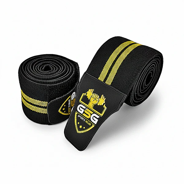 GSG Sports Wear Elite Weightlifting Knee Wraps (Yellow)