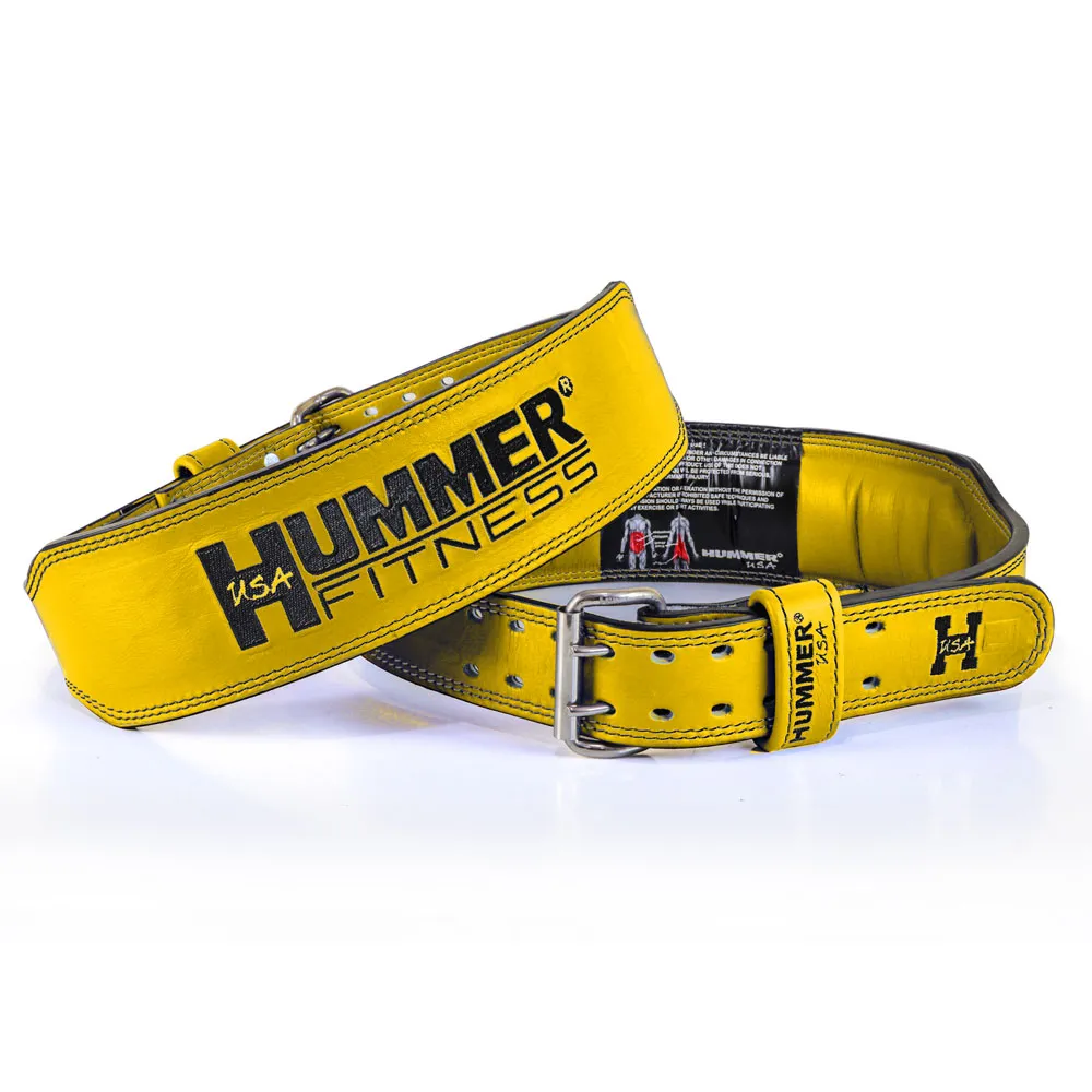 Hummer Fitness Colored Leather Weightlifting Belt – 1993-01 (Yellow/Black, Large)